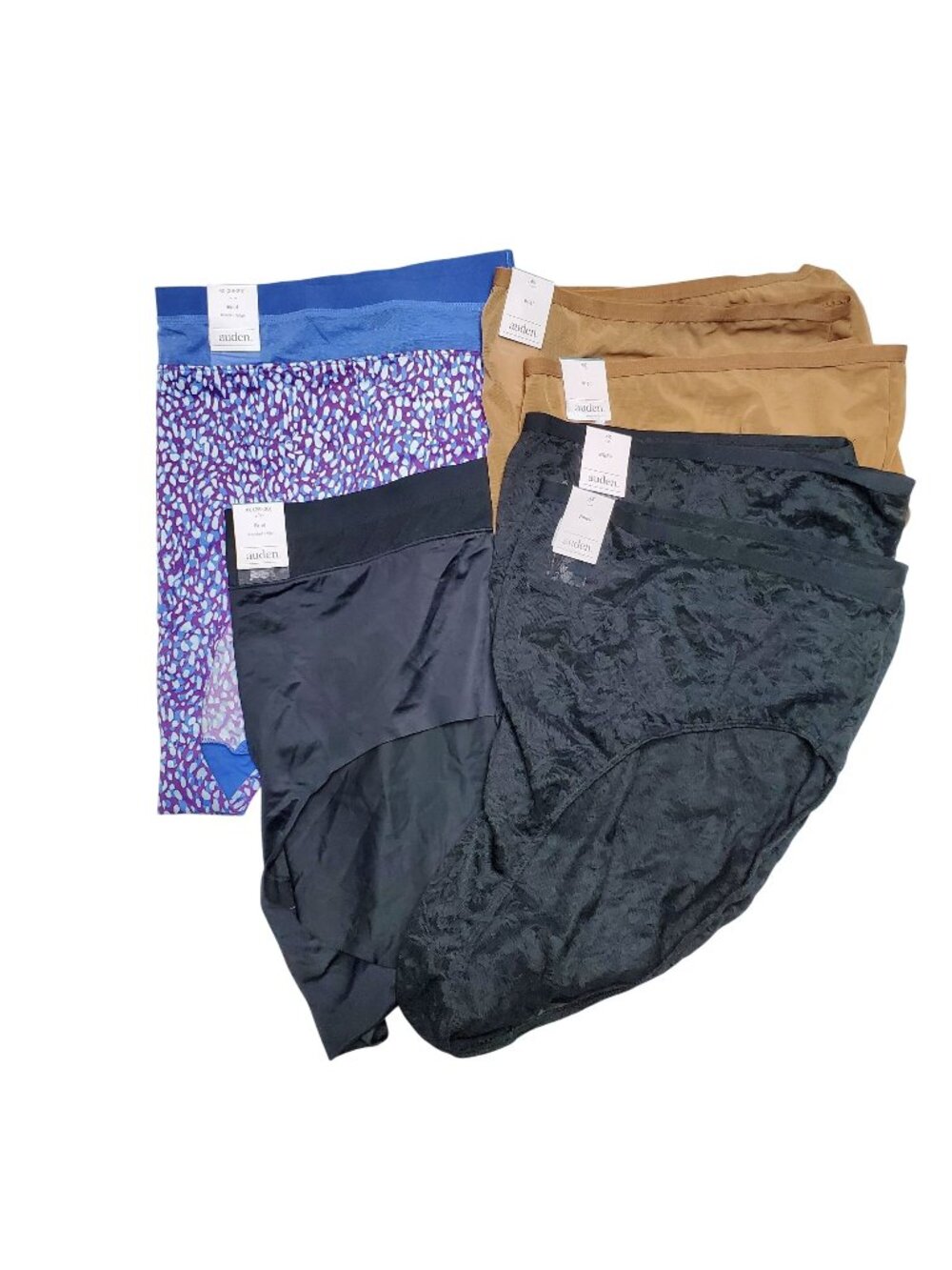Womens Auden 4X Briefs Bundle Of 6 - Black Lace Tan Black & Colorful Prints